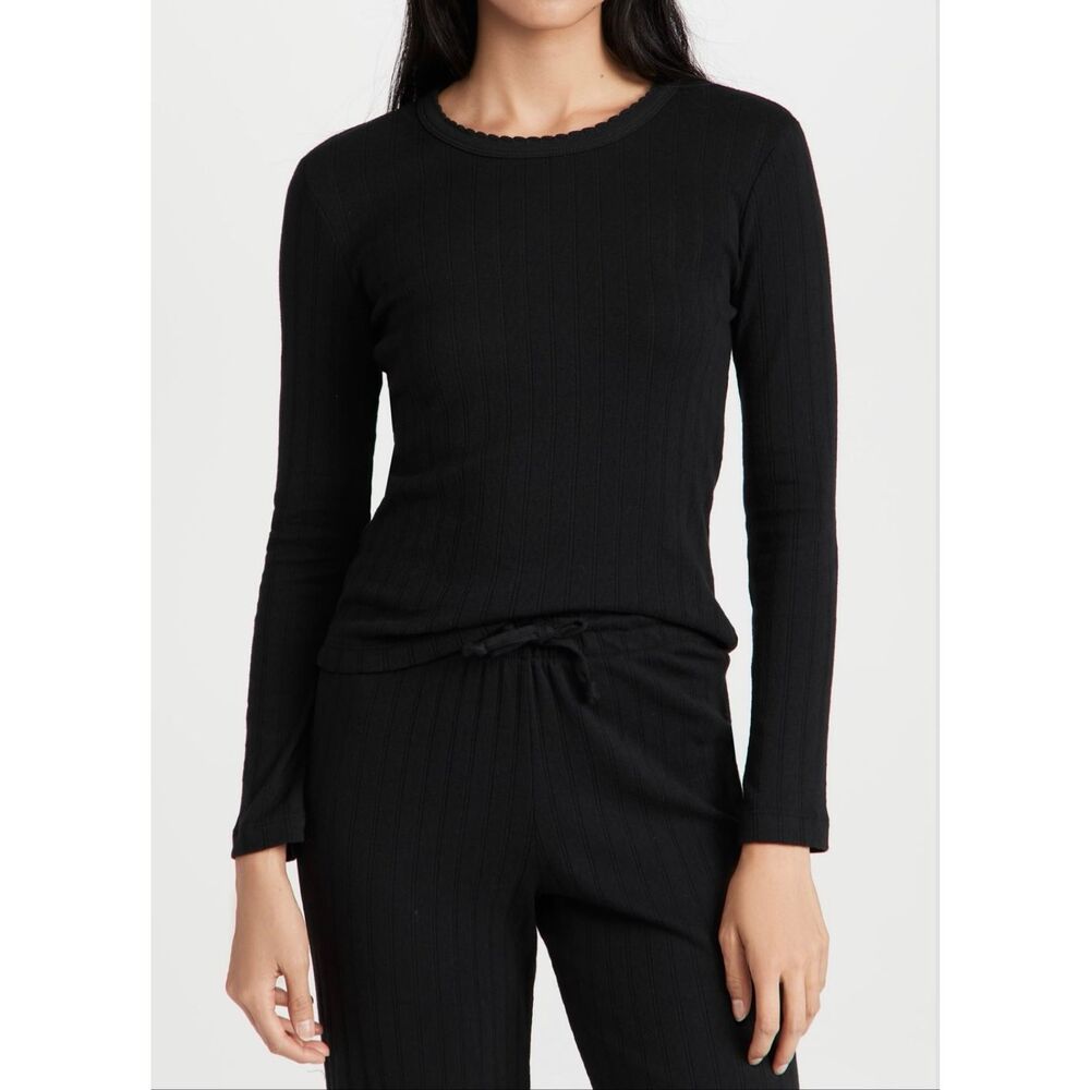 Leset Pointelle Slim Fit Long Sleeve Top